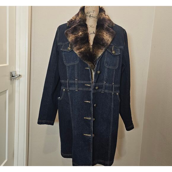 DG2 Diane Gilman Jean Jacket with Removable Faux Fur Collar Size L - Picture 1 of 9